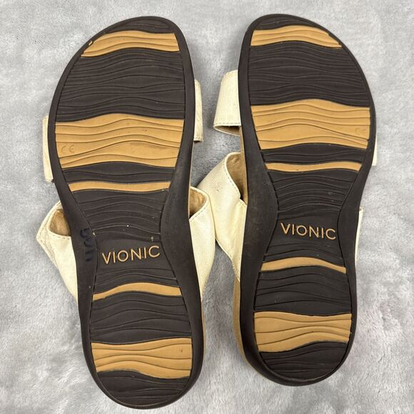 Vionic Women’s Size 8 Sandals | Beige Double Strap Slide Comfort Orthotic Shoes - Picture 6 of 7